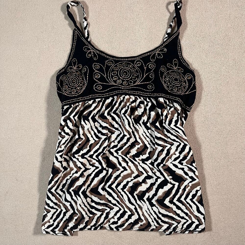 VTG Y2K 90s Boho Festival Women's Embellished Patterned Tank Top Blouse Size L
